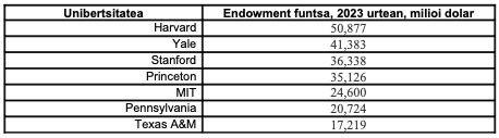 unibertsitateak endowment