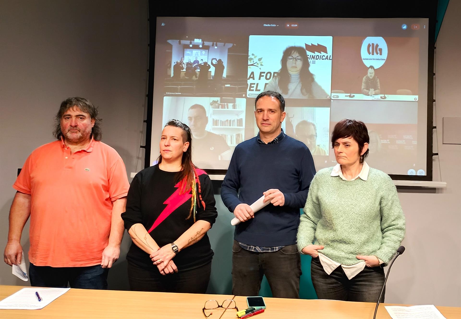 ELA, LAB, Steilas eta Etxaldeko ordezkariak, gaur, Bilbon | Argazkia: Europa Press